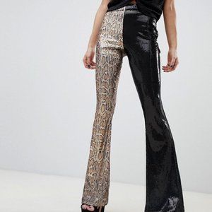 Two Tone Sequin Snake Skin Flare Pants